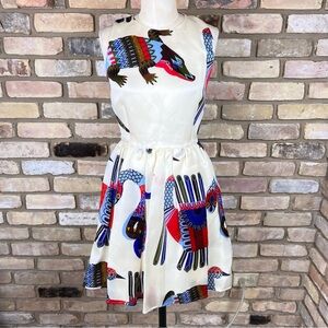 MSGM cream white eclectic silk organza fit and flare dress | size 42